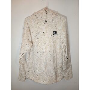 Backcountry Women Small Splatter Print Pullover Hoodie Mask Thumbholes Cream Tan
